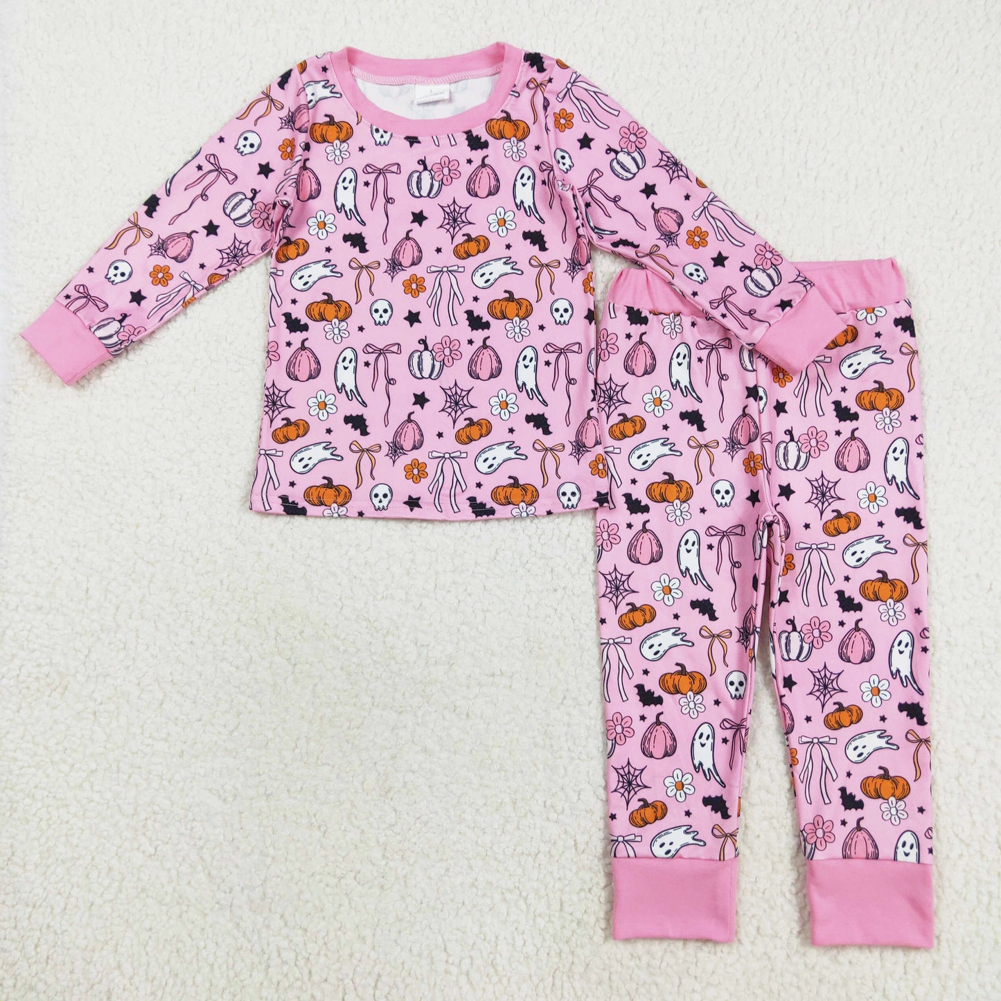 Pink Spooky Halloween Girls Sibling Pajamas
