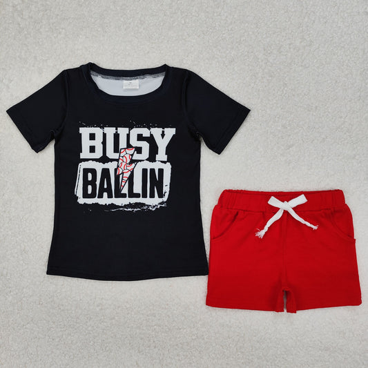 black red busy ballin boy shorts set