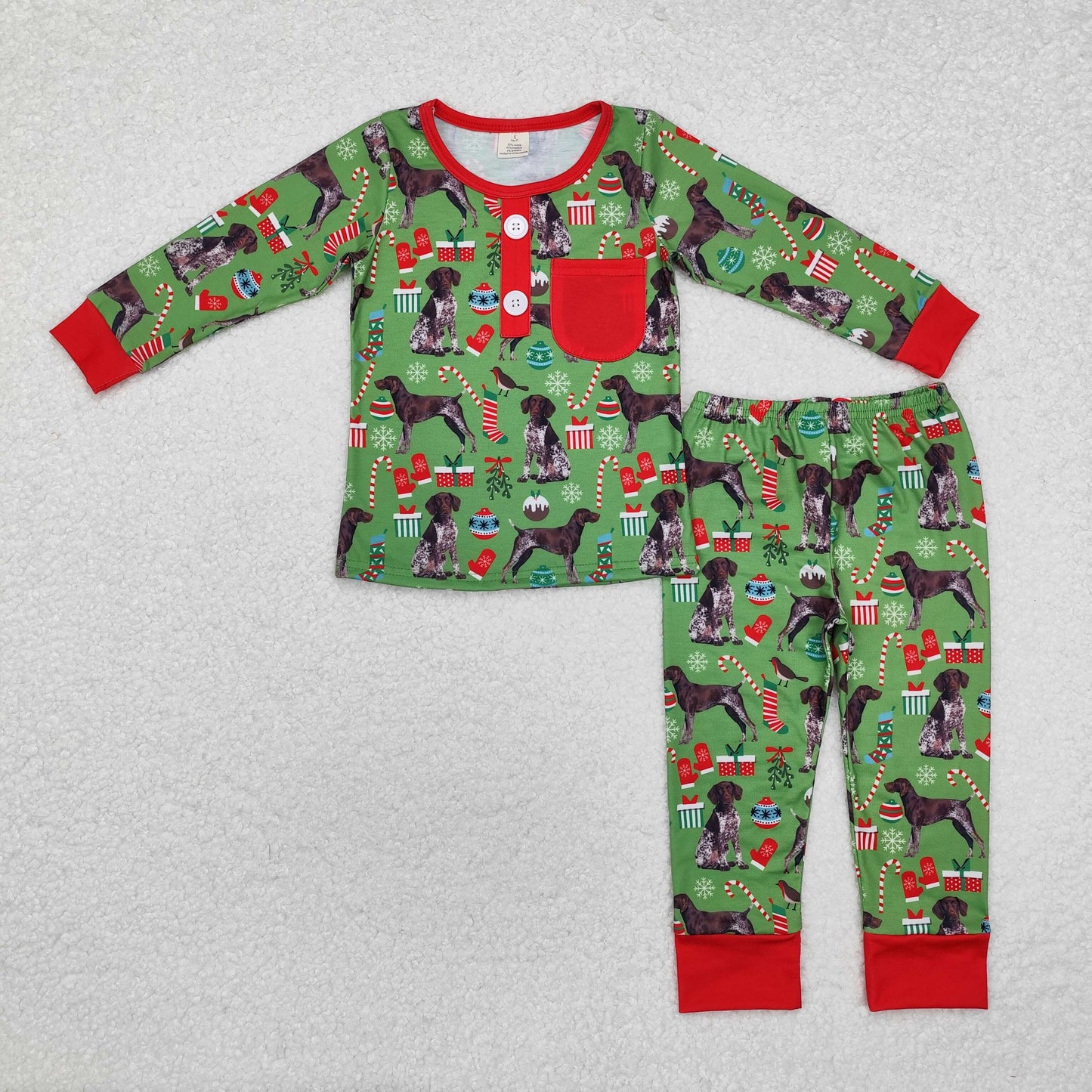 kids Christmas dog print bamboo pajama set