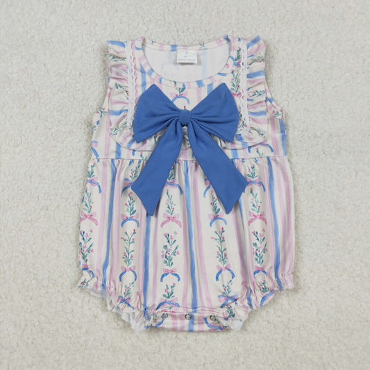 blue bow striped floral sleeveless bubble