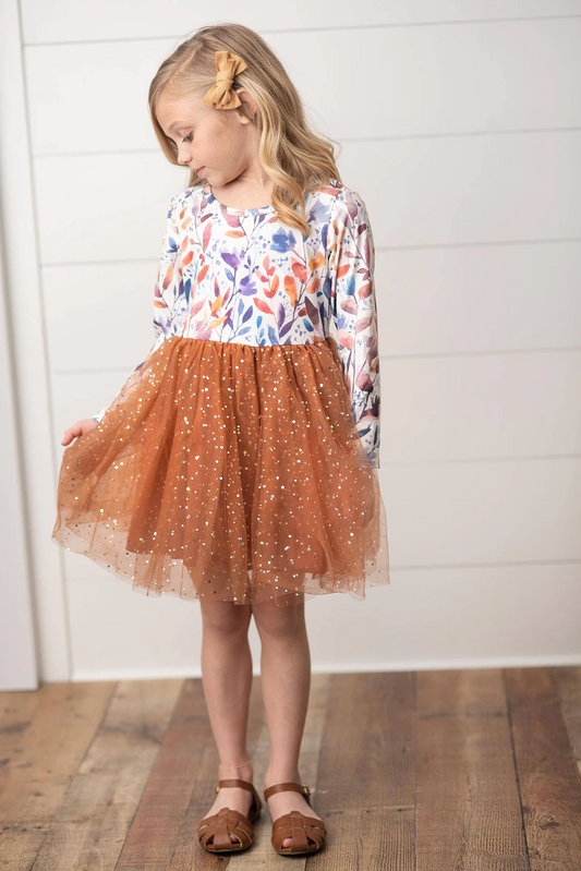 long sleeve autumn leaves tutu dress