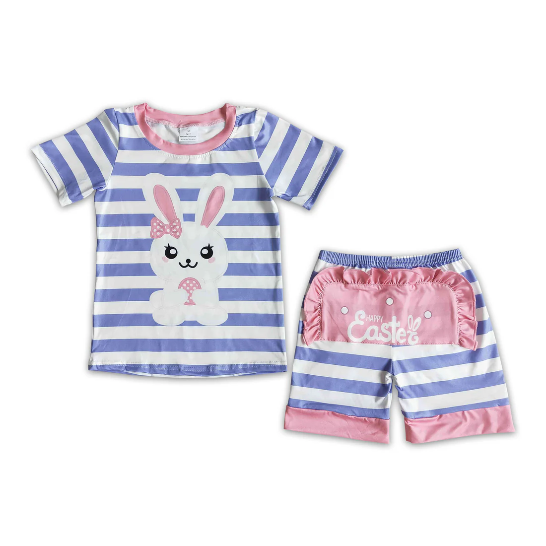 stripes rabbit print easter shorts pajama set girl