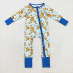 milk biscuit blue Christmas cookies print girl zip sleeper