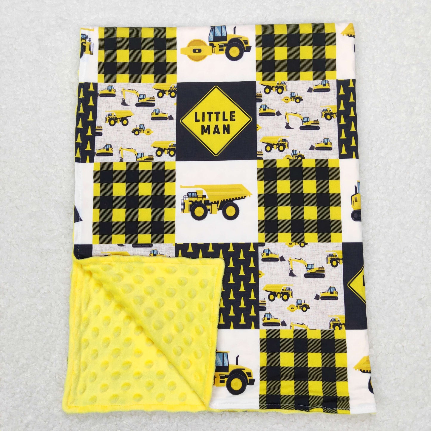 little man construction truck minky blanket