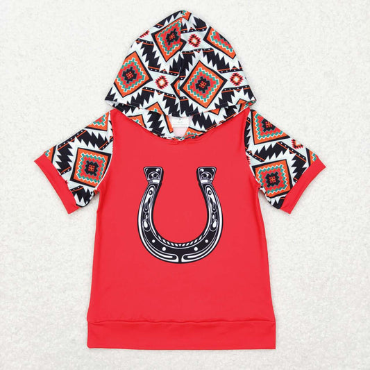 red short sleeve aztec rodeo hoodie top kids clothing