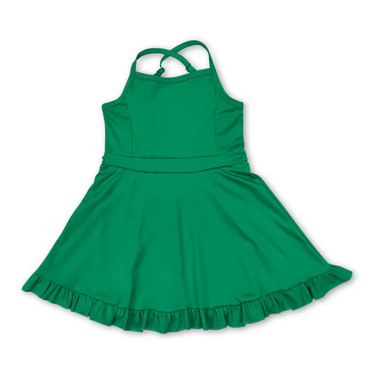 green strap ruffle baby girls summer active wear athletic dress