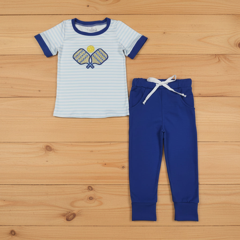 embroidery tennis jogger set boys clothes set