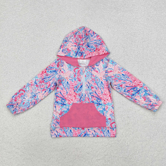 hot pink lily long sleeve pocket hoodies