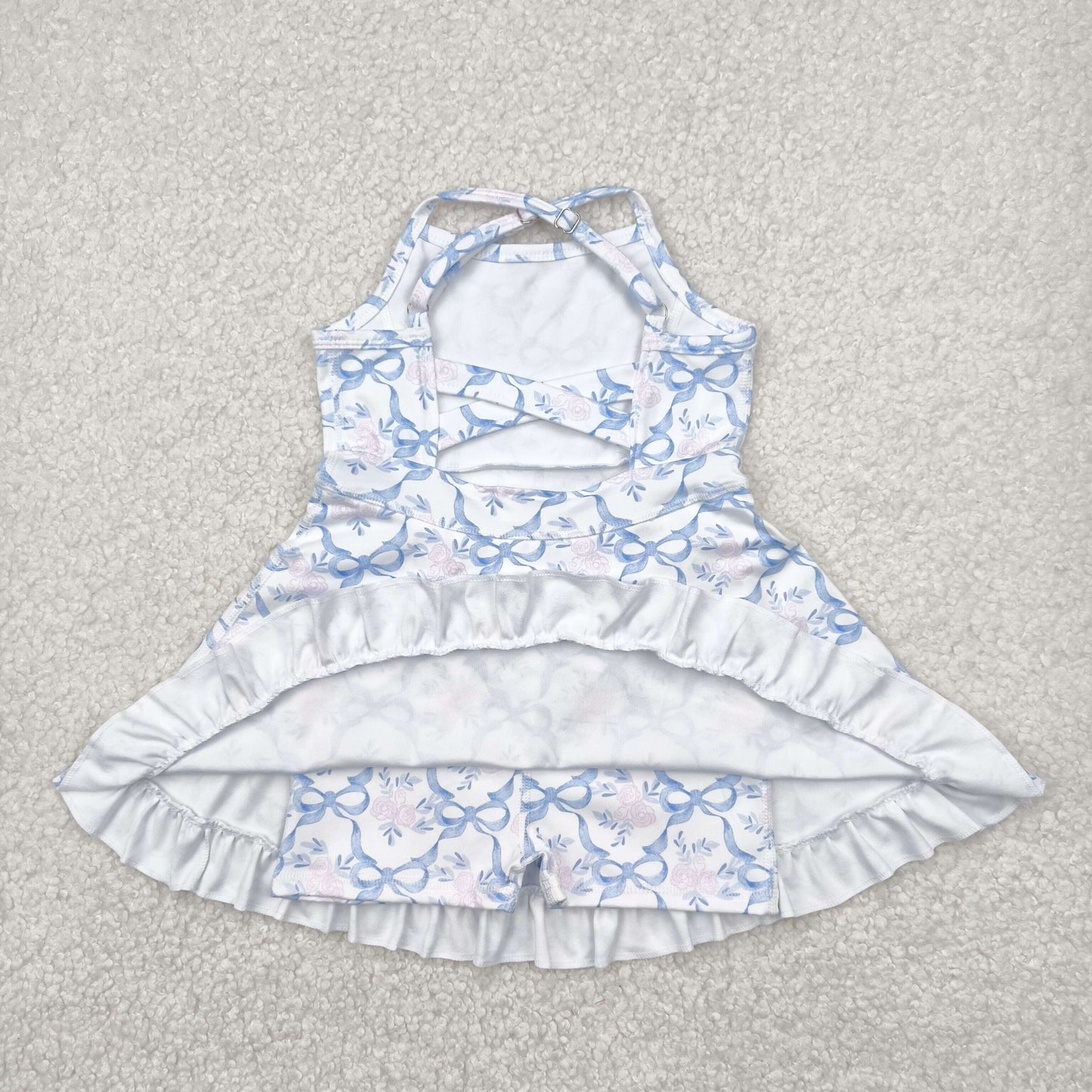 blue bow floral athletic dress
