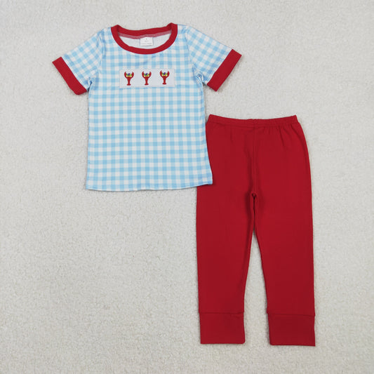 plaid mardi gras crawfish embroidery boy pants set
