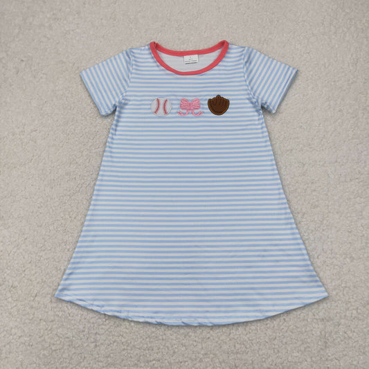 blue striped baseball embroidery t-shirt dress