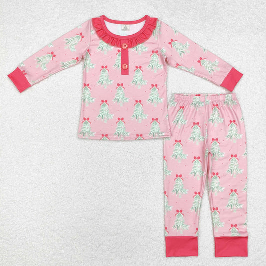 baby girl Christmas tree pajama set pink