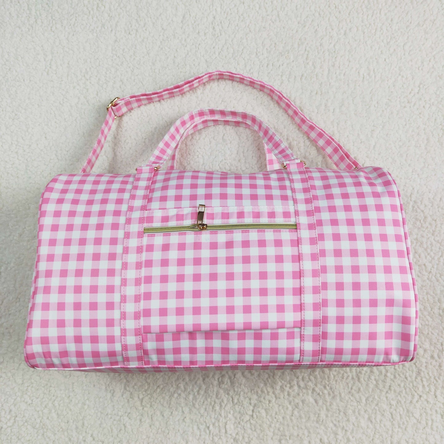 pink plaid duffel & gym bag
