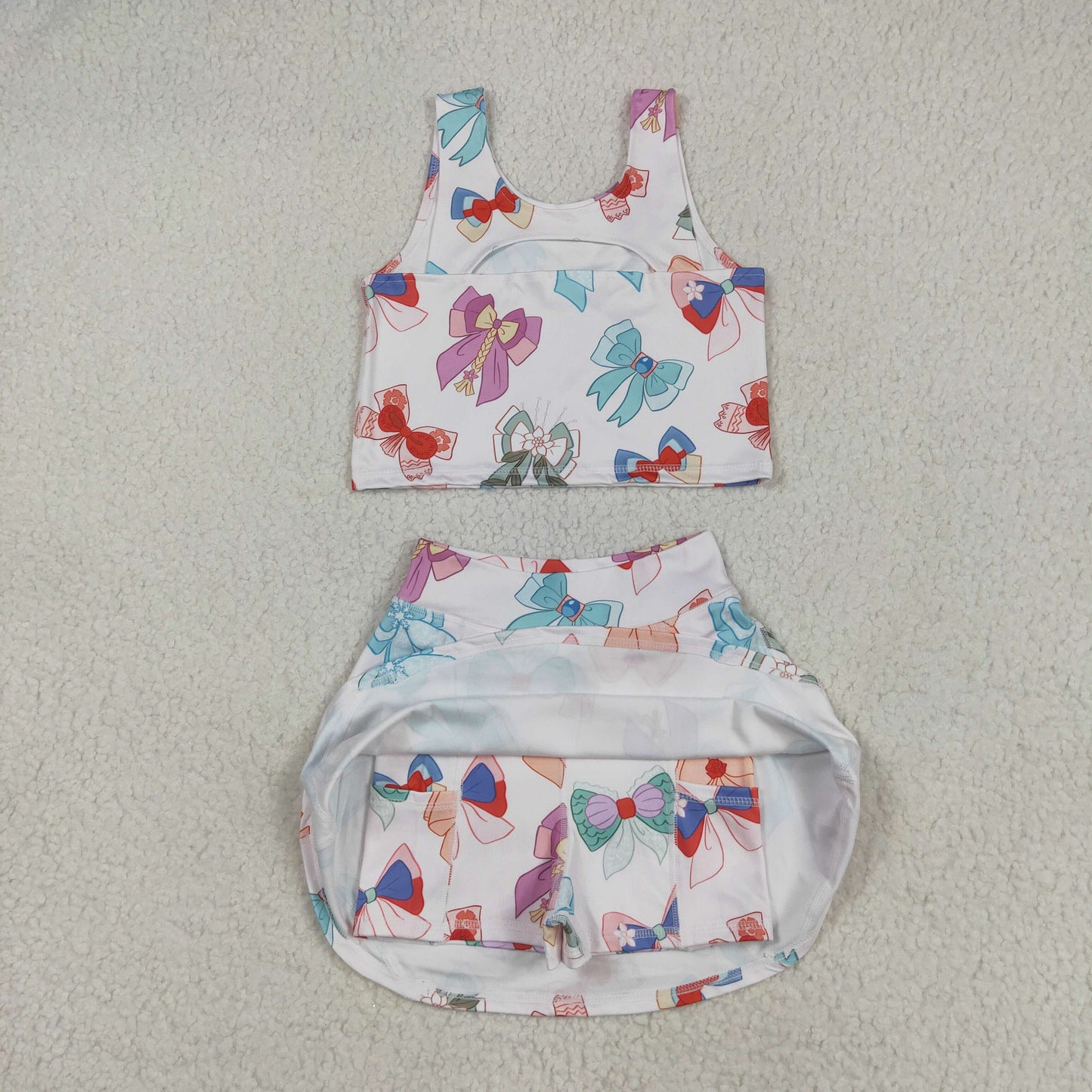 cartoon bow coquette two pieces athletic skort set
