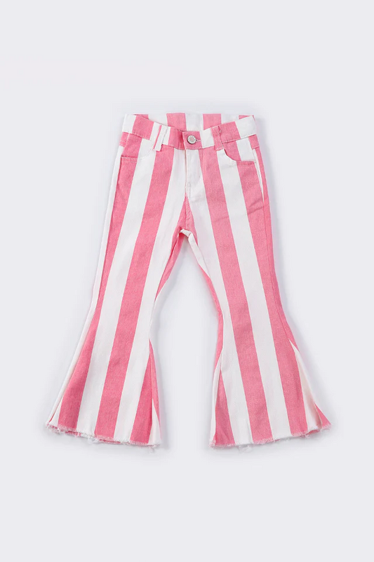 pink stripe denim flare bottom jeans girls clothes