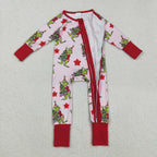 red stars Christmas tree gri*ch ruffle zip sleeper