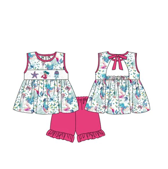 TAT 5-6 weeks MOQ 3 sleeveless mermaid shorts set