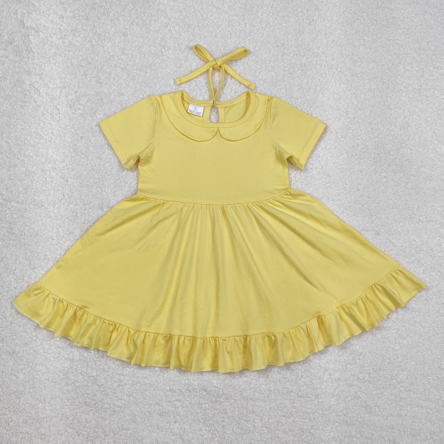 short sleeve collared cotton yellow twirl dress kids dresses