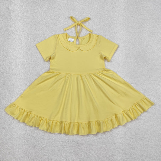 short sleeve collared cotton yellow twirl dress kids dresses