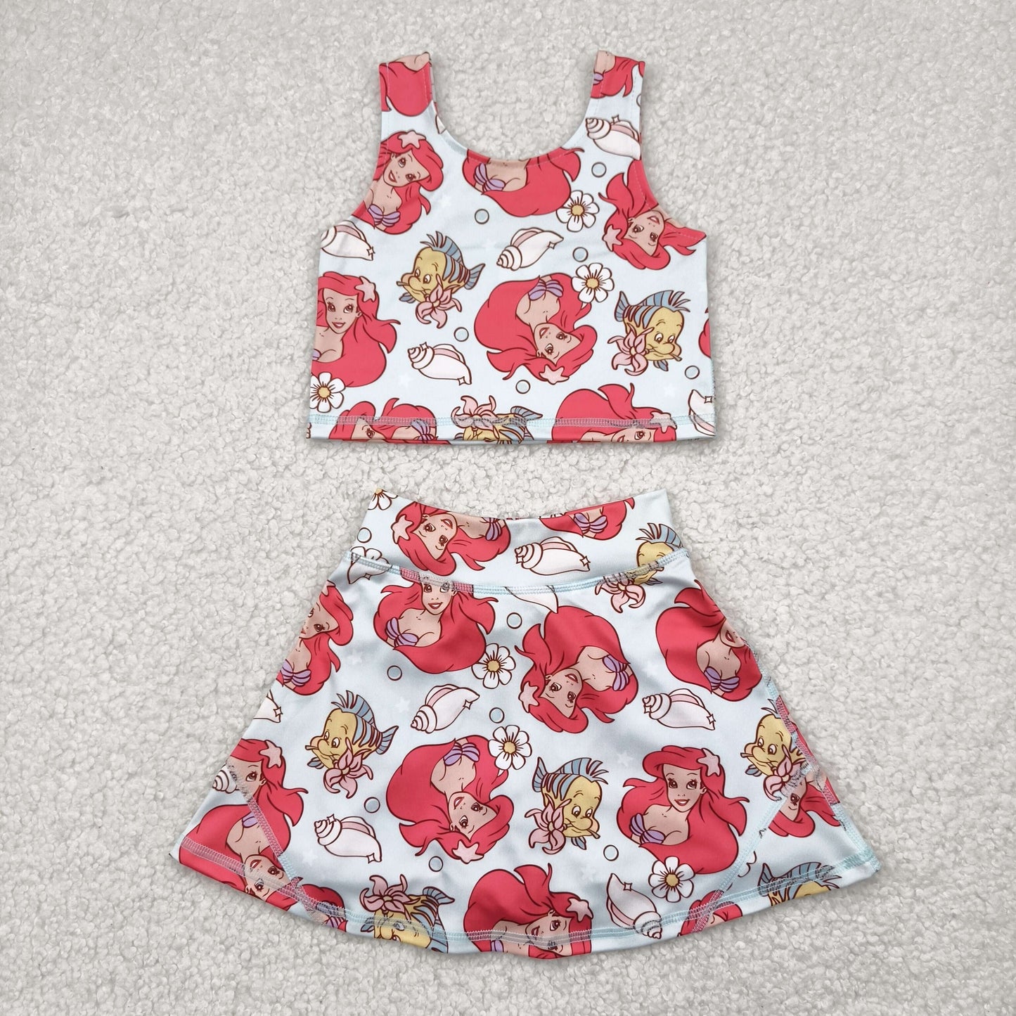 cartoon mermaid princess two pieces athletic skort dress set