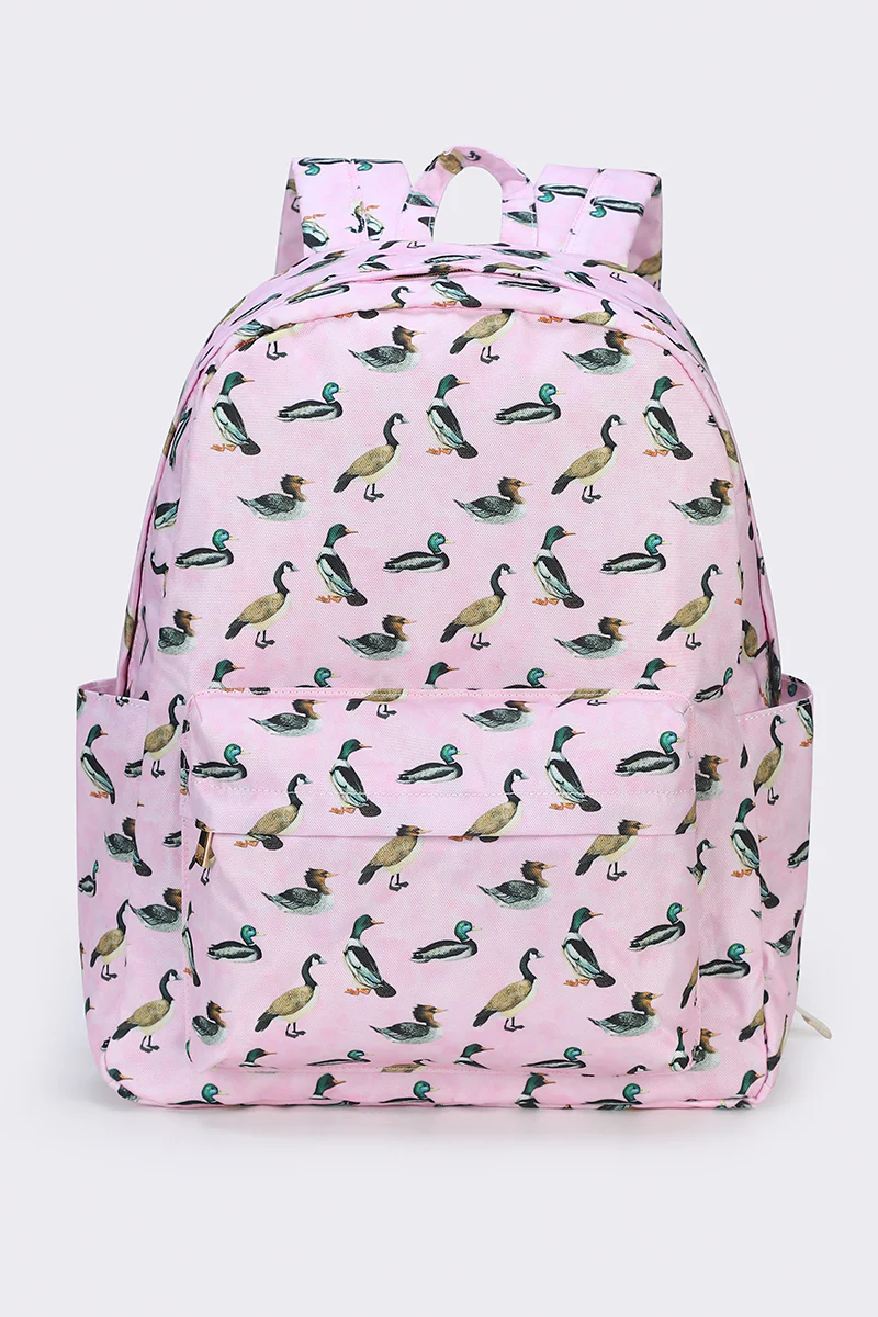 duck print children backpack pink bag