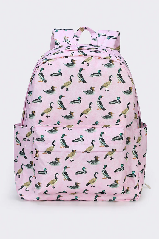 duck print children backpack pink bag