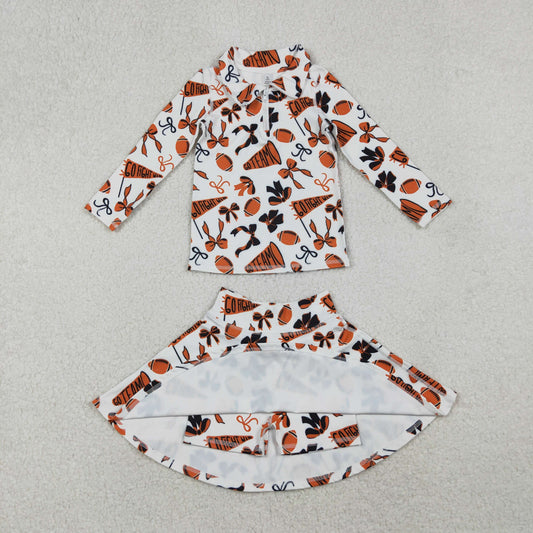 go team fight win football orange bows two piece zipper athletic skirts outfit