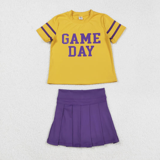 Gold Purple Digital Game Day Pleated Skirts Set