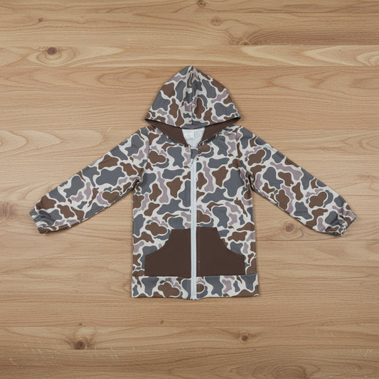 full zip camo hooded jacket with pocket