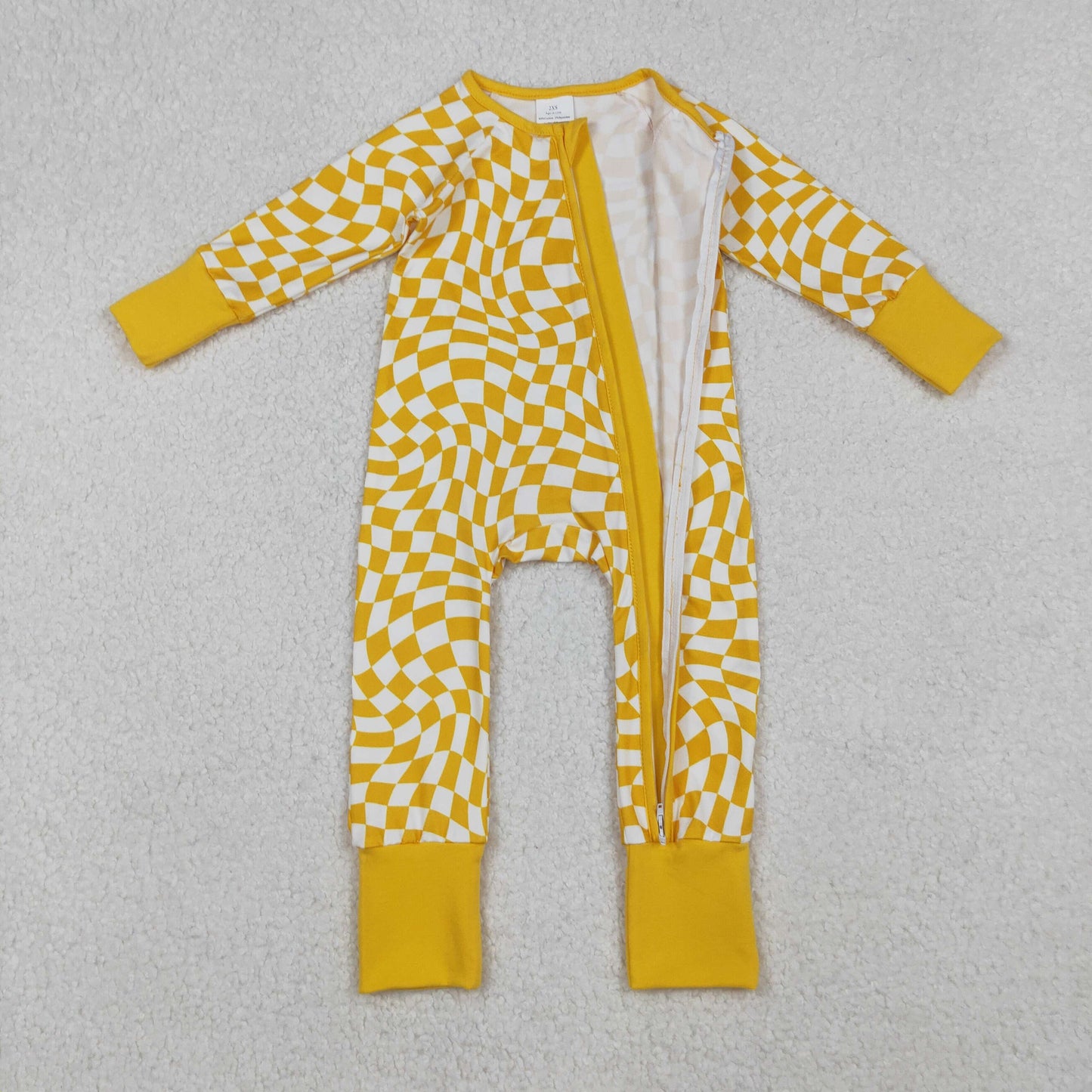 yellow checkered infant zipper sleeper