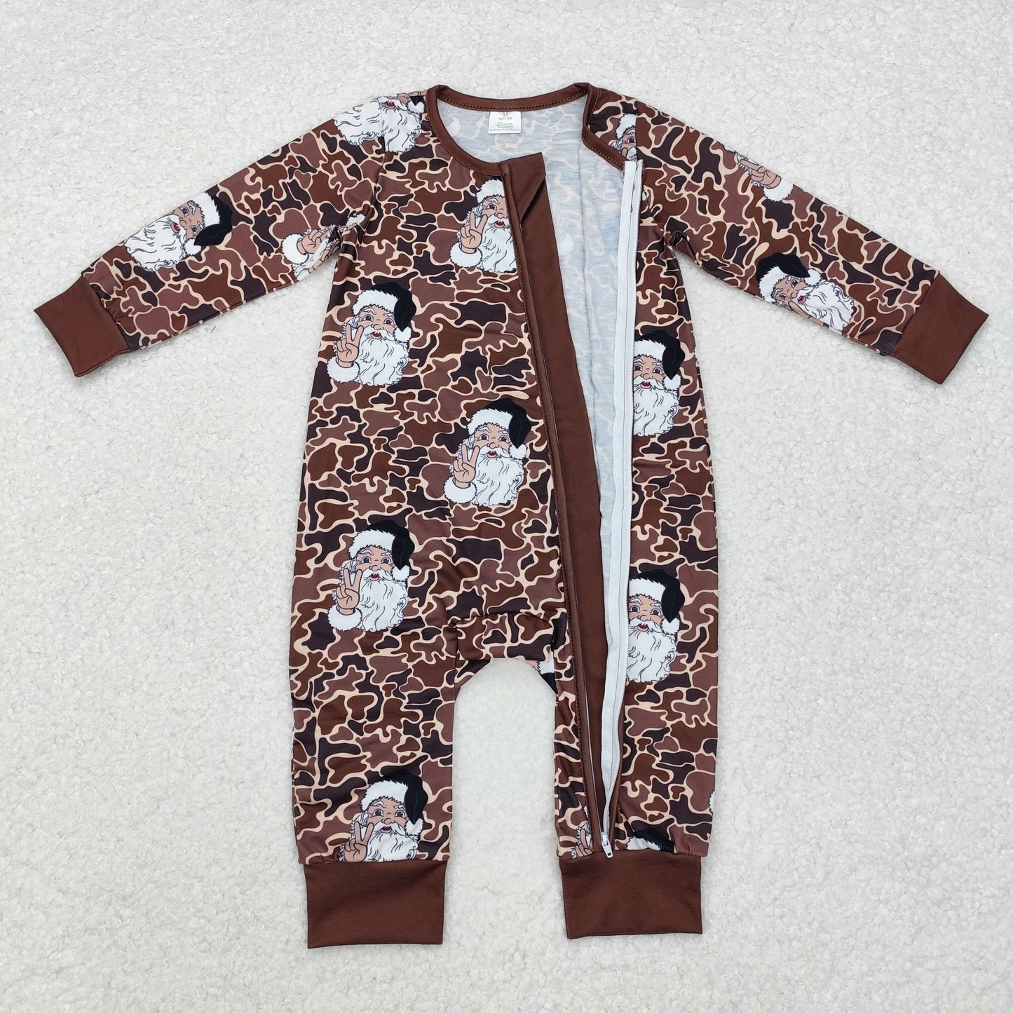 baby camo tan santa zip bamboo sleeper