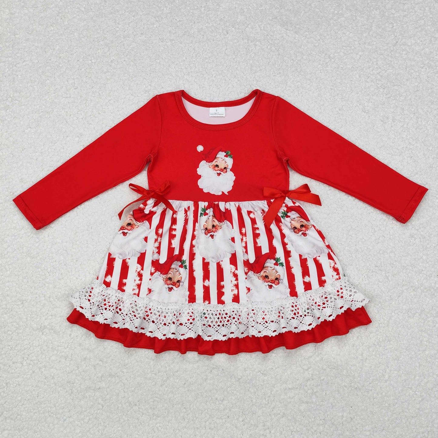 santa print ruffle dress girl christmas dresses