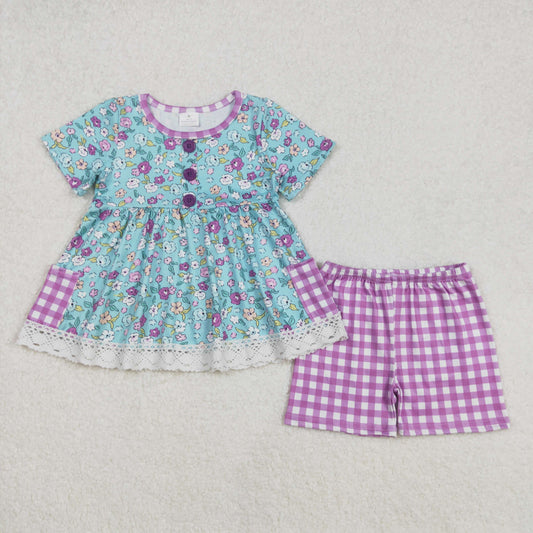 lavender floral shorts set with pocket girls clothing