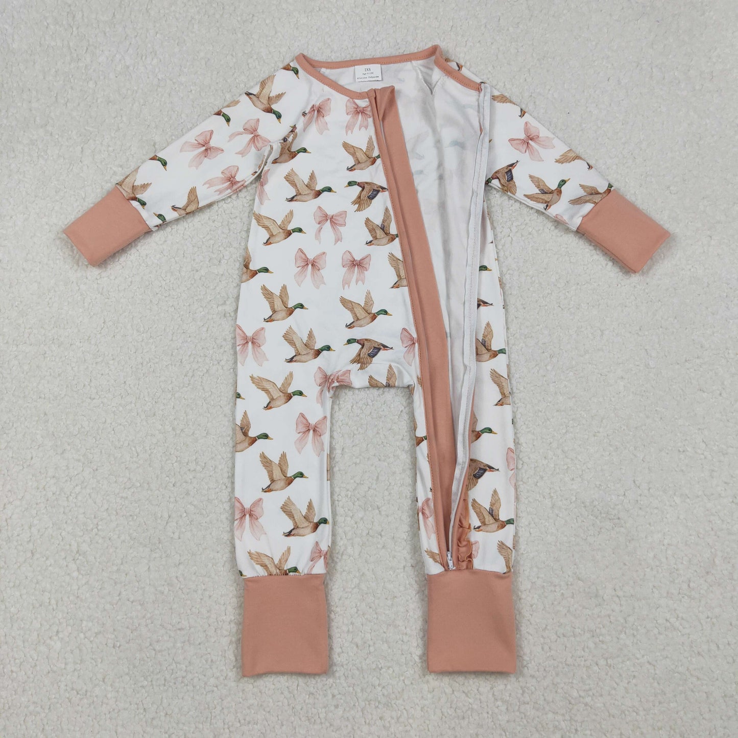 duck pink bow print infant zipper sleeper