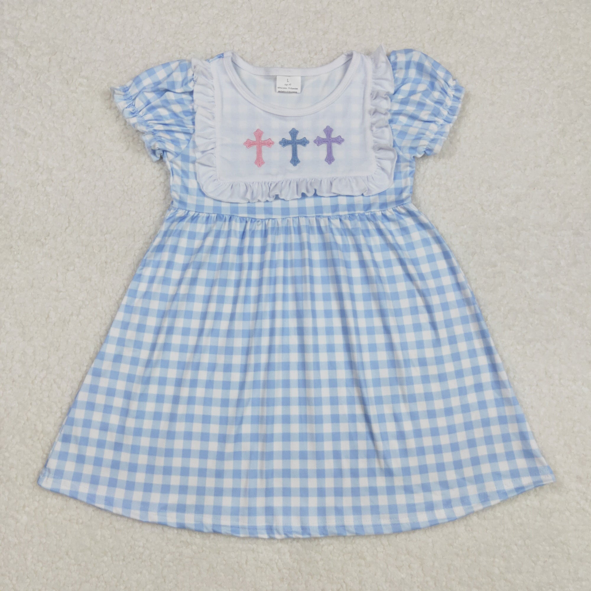 blur plaid easter cross embroidered girl dress