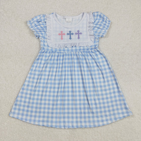 blur plaid easter cross embroidered girl dress