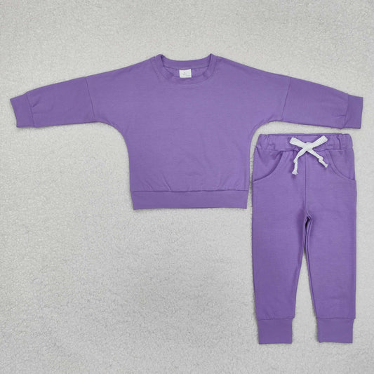 solid cotton purple girls jogger pants set