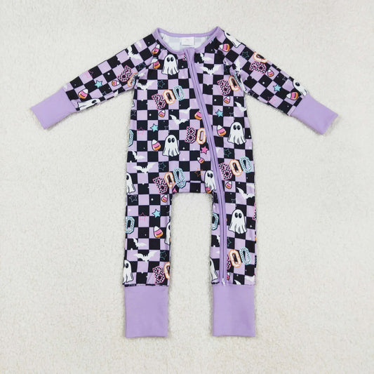 black purple checkered boo zip sleeper