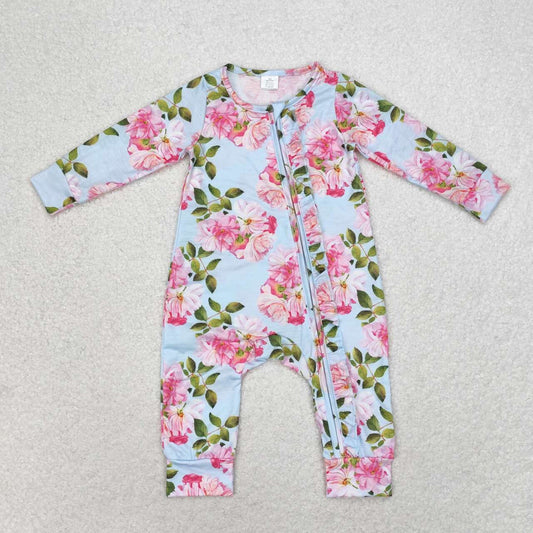 baby girl big flower bamboo sleeper zipper PJs