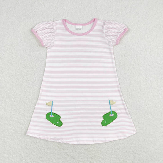 pink stripes golf embroidery dress