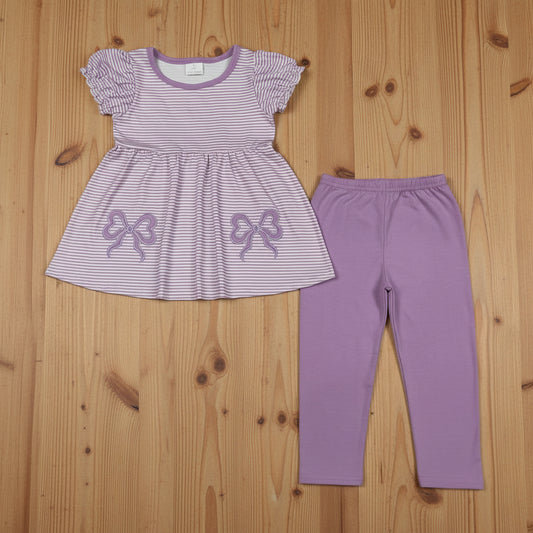 stripes purple coquette embroidered legging set