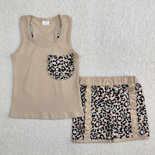 brown tank top leopard shorts set