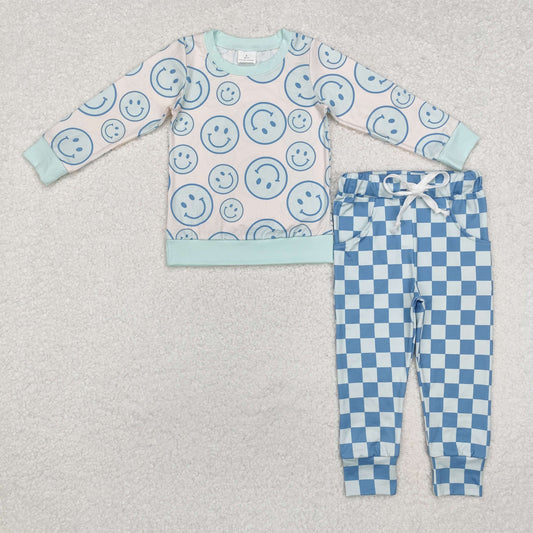 smile checkered boys jogger pants set