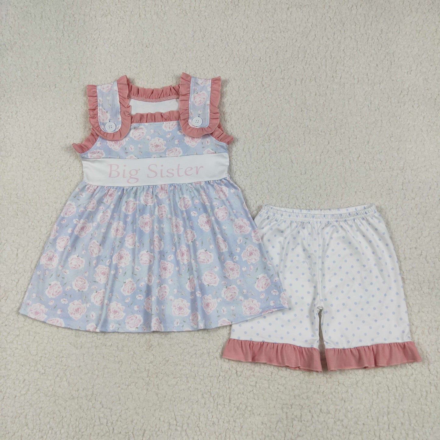 big sister floral dots ruffle shorts set