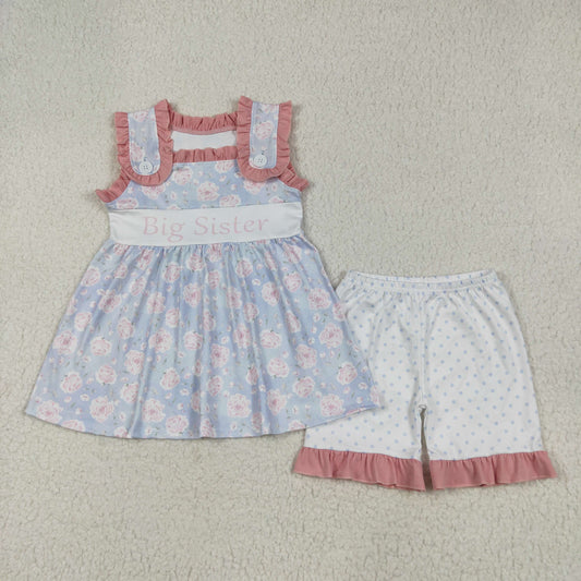 big sister floral dots ruffle shorts set
