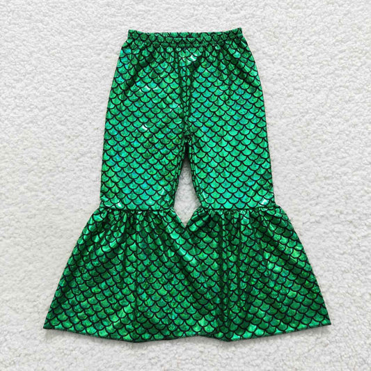 Green fish scal shinny baby girls bell bottom pants