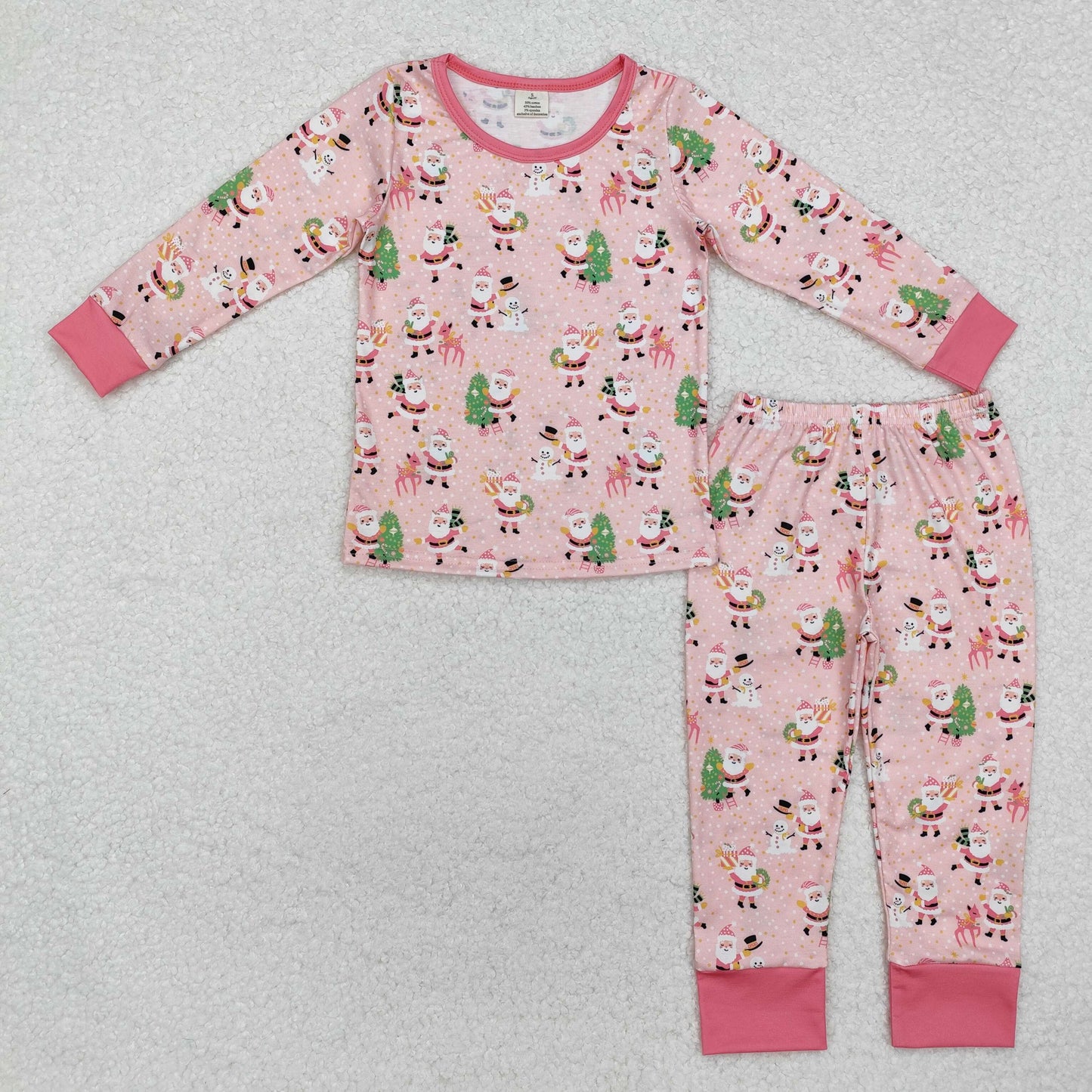 santa claus reindeer baby girl Christmas bamboo pajama set