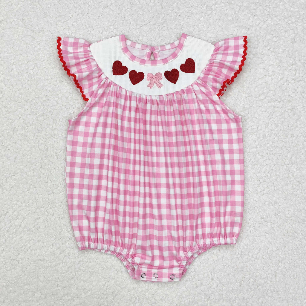 heart embroidery pink plaid bubble valentine clothes