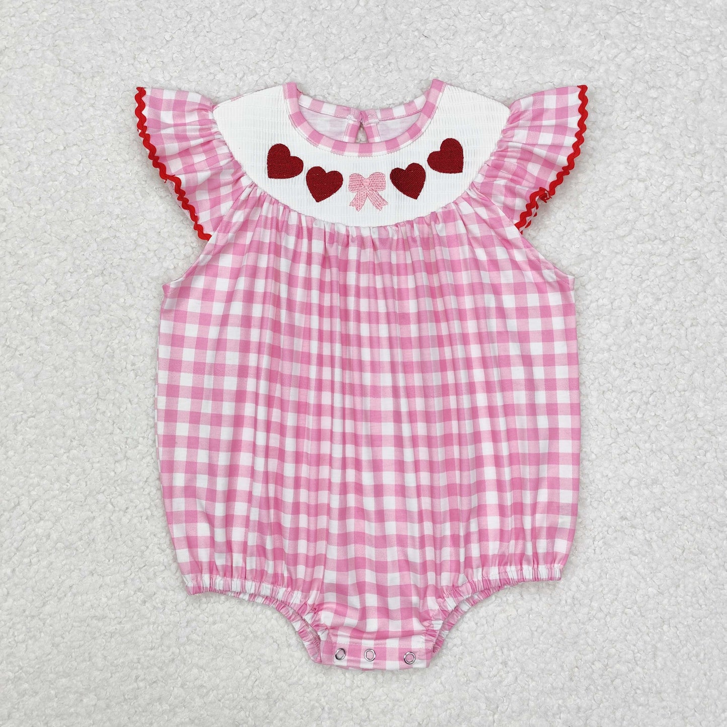 heart embroidery pink plaid bubble valentine clothes