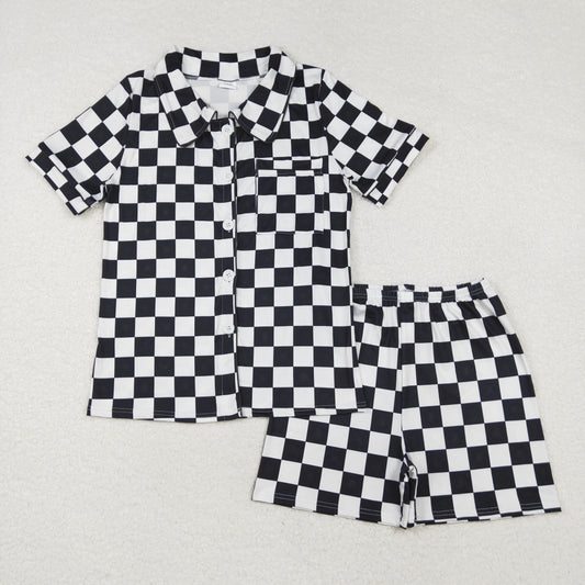 adult sleepwear black checkered shorts pajama set